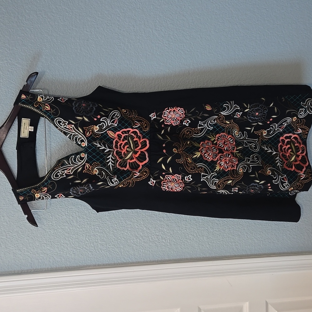 Anthropologie Moulinette Soeurs Embroidered Perennial Dress Black Floral Sz 10 - Picture 4 of 14